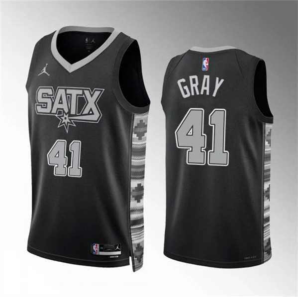 Mens San Antonio Spurs #41 Raiquan Gray Black Statement Edition Stitched Basketball Jersey Dzhi->->NBA Jersey